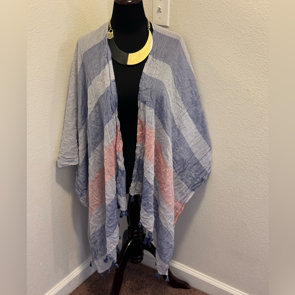2 FOR $20 Large Shawl Scarf Wrap Square Blue Gray Split Front